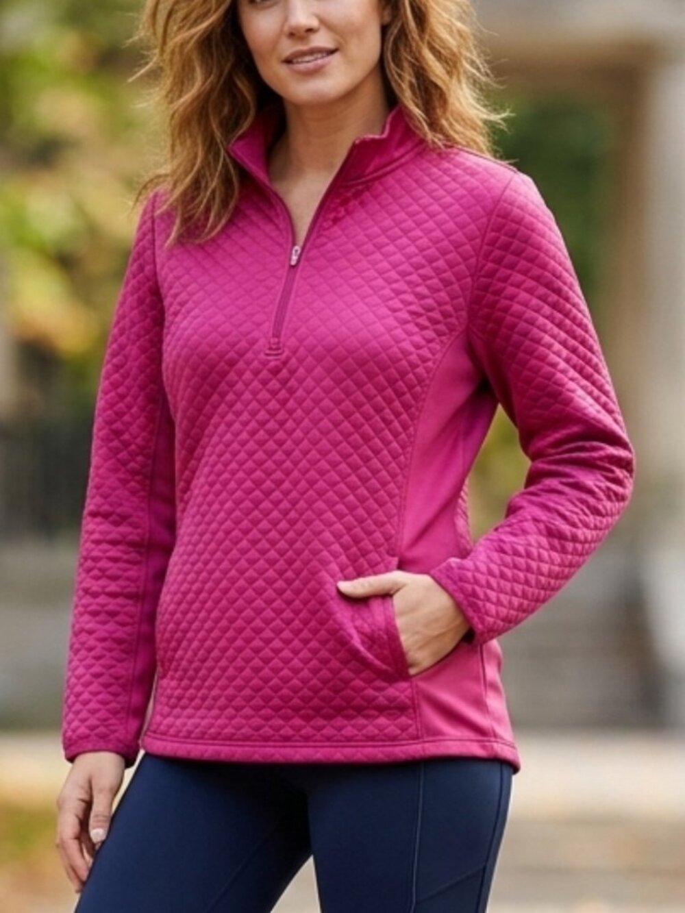 PGA TOUR Magenta Quilted 1/4 Zip Pullover Jacket Gorpcore Outdoor Womens Size XL
